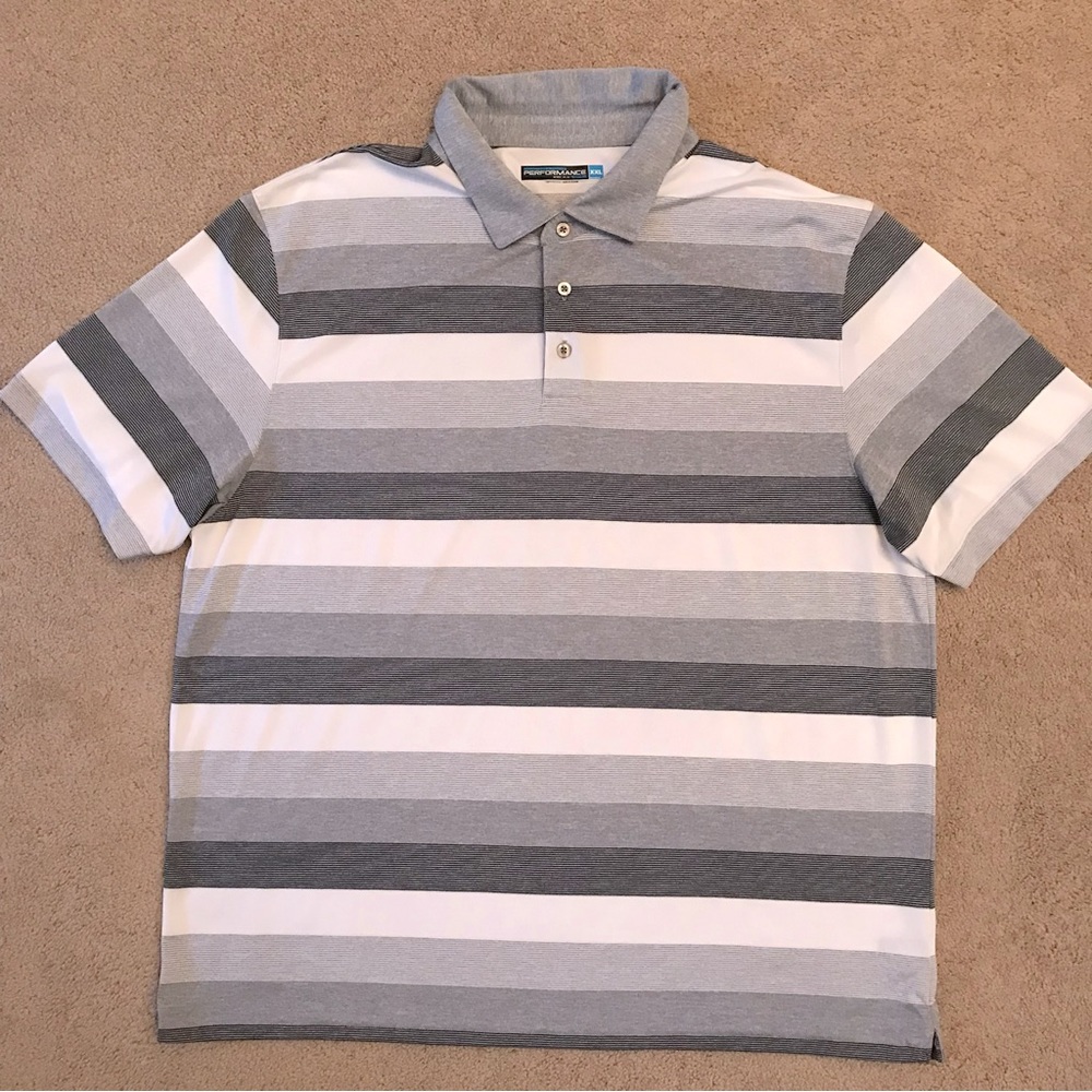 Roundtree Yorke Mens Polo Golf Shirt Size XXL Grey White Stripe Short Sleeve